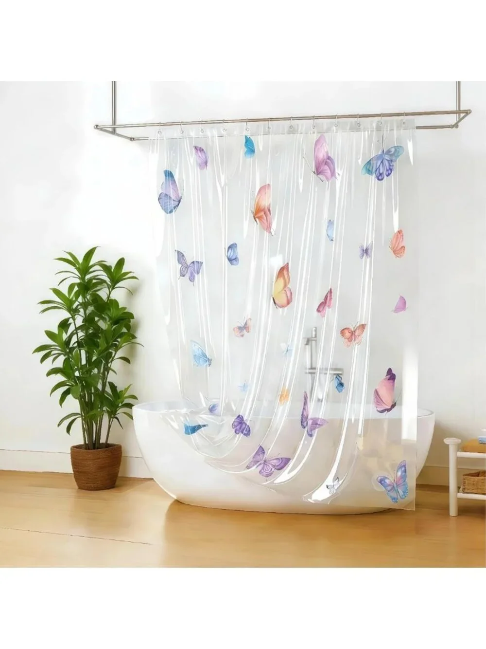 Colorful Clear Butterfly Shower Curtain Liner, 72x72 Waterproof with Hooks